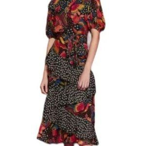 Farm Rio Black Toucanfly Midi Dress, Size XSmall